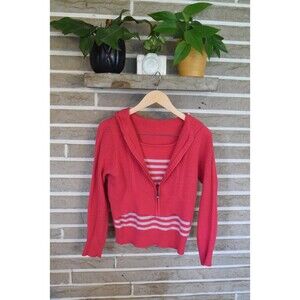 King Deer 100% Cashmere Pink Striped hooded layered zippered hoodie S/XS
